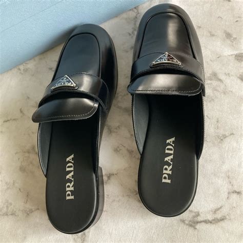 prada black clogs|Prada leather logo mules 40.5.